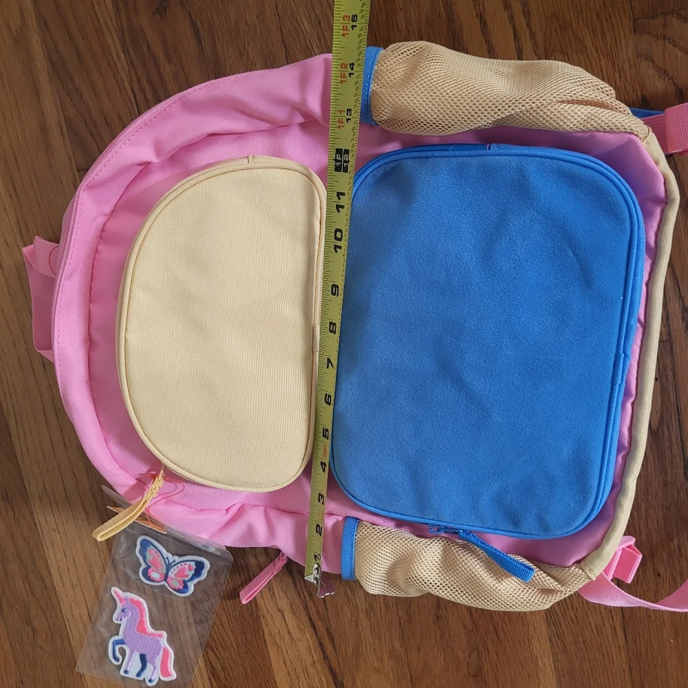 Cat & Jack Girls backpack adjustable patches School Travel Camp Pink Blue Yellow